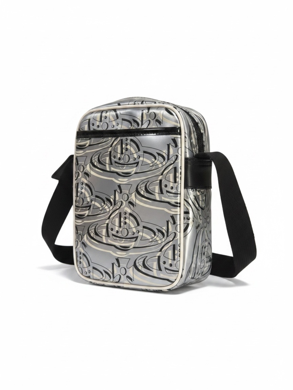 Vivienne Westwood Orb Print Crossbody Bag Silver Black Y2K Punk Mini Messenger